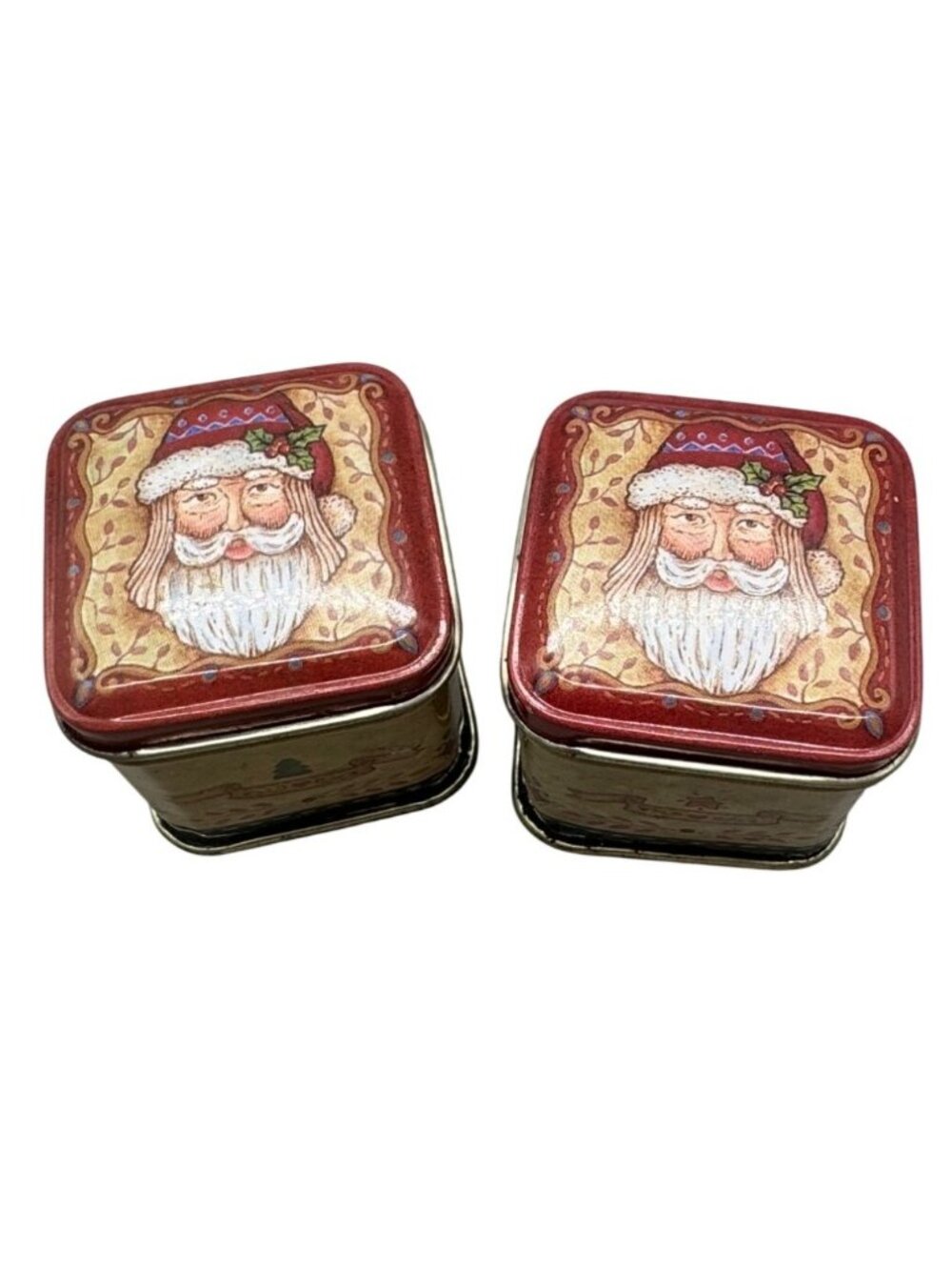 set of 2 russ Holiday Santa Candle Tin Set - Red Wax & Santa Design 1 used 1 new